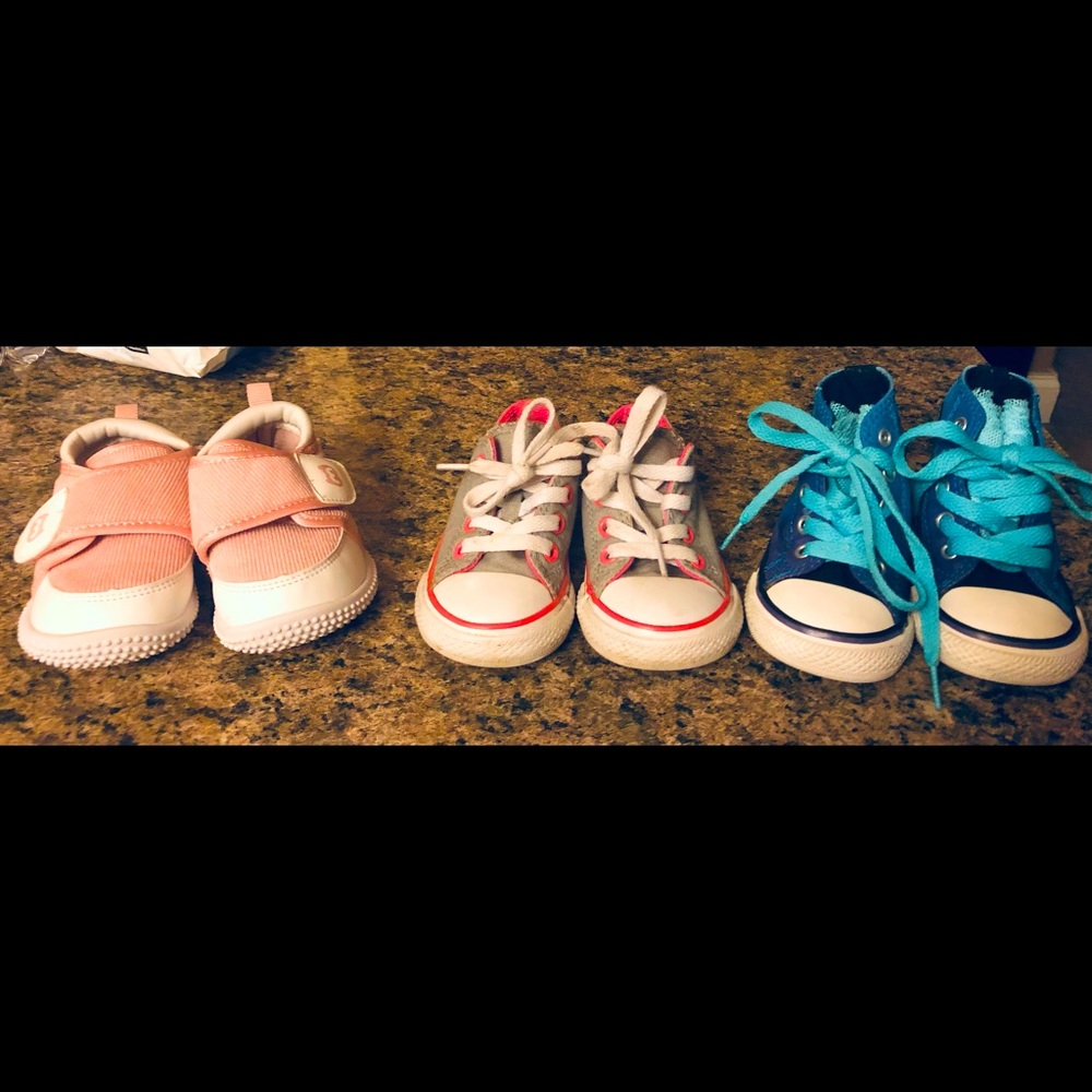 3 pair of toddler shoes sizes 3, 4 and 5.